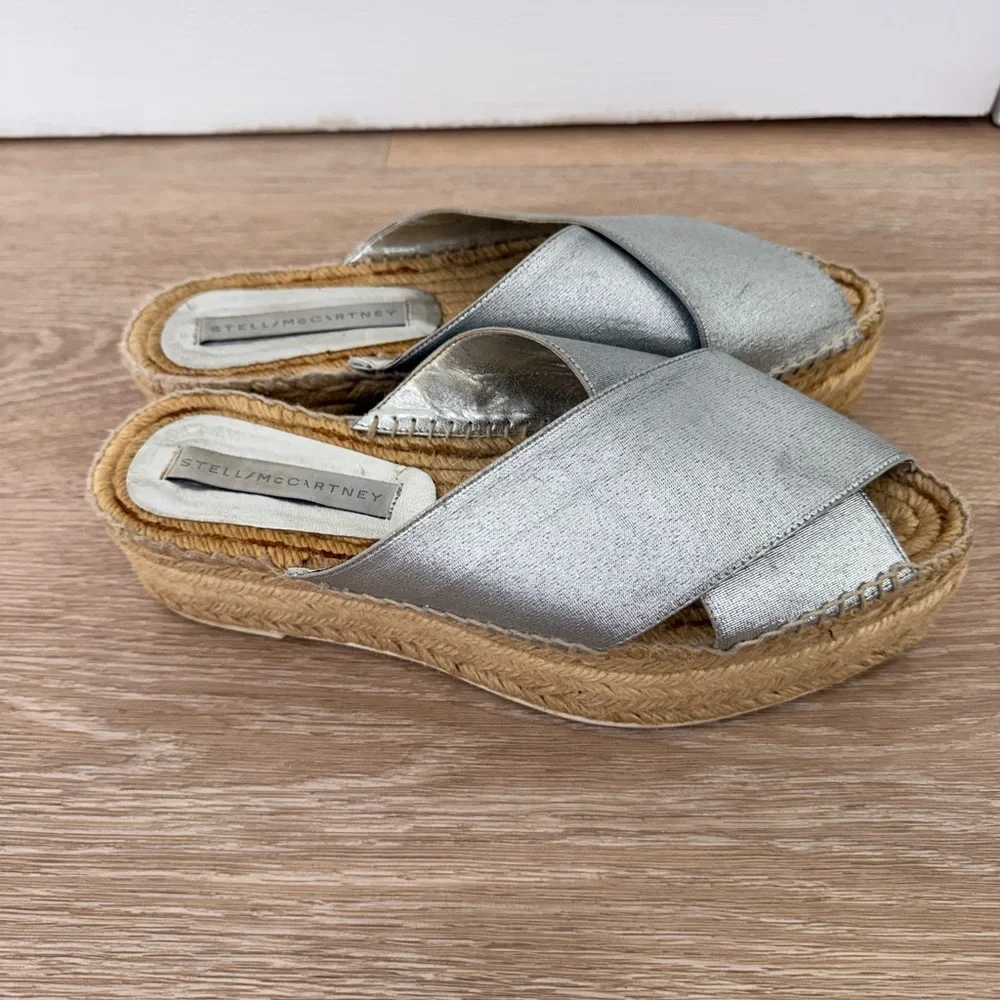 Stella McCartney Silver Metallic Espadrille Platform Mules